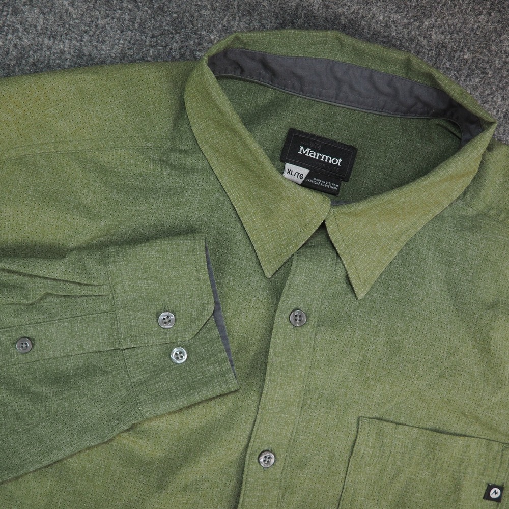 Marmot Button Up Shirt Mens XL Green Solid Hiking Outdoor Gorpcore Techwear